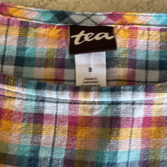 Tea Collection Linen Blend Rainbow Plaid Tunic Dress Sz 8 Girls Summer - Picture 3 of 4